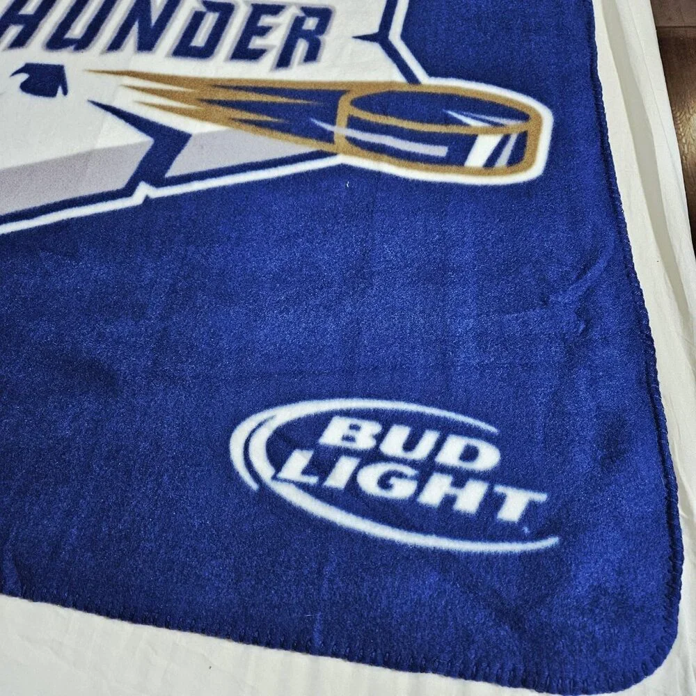 Bloomington PrairieThunder Blanket Throw Fleece 63x53 Blue Hockey Bud Light - Picture 4 of 7